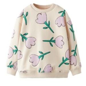 Zara Cream and Pink Graphic Sweatshirt